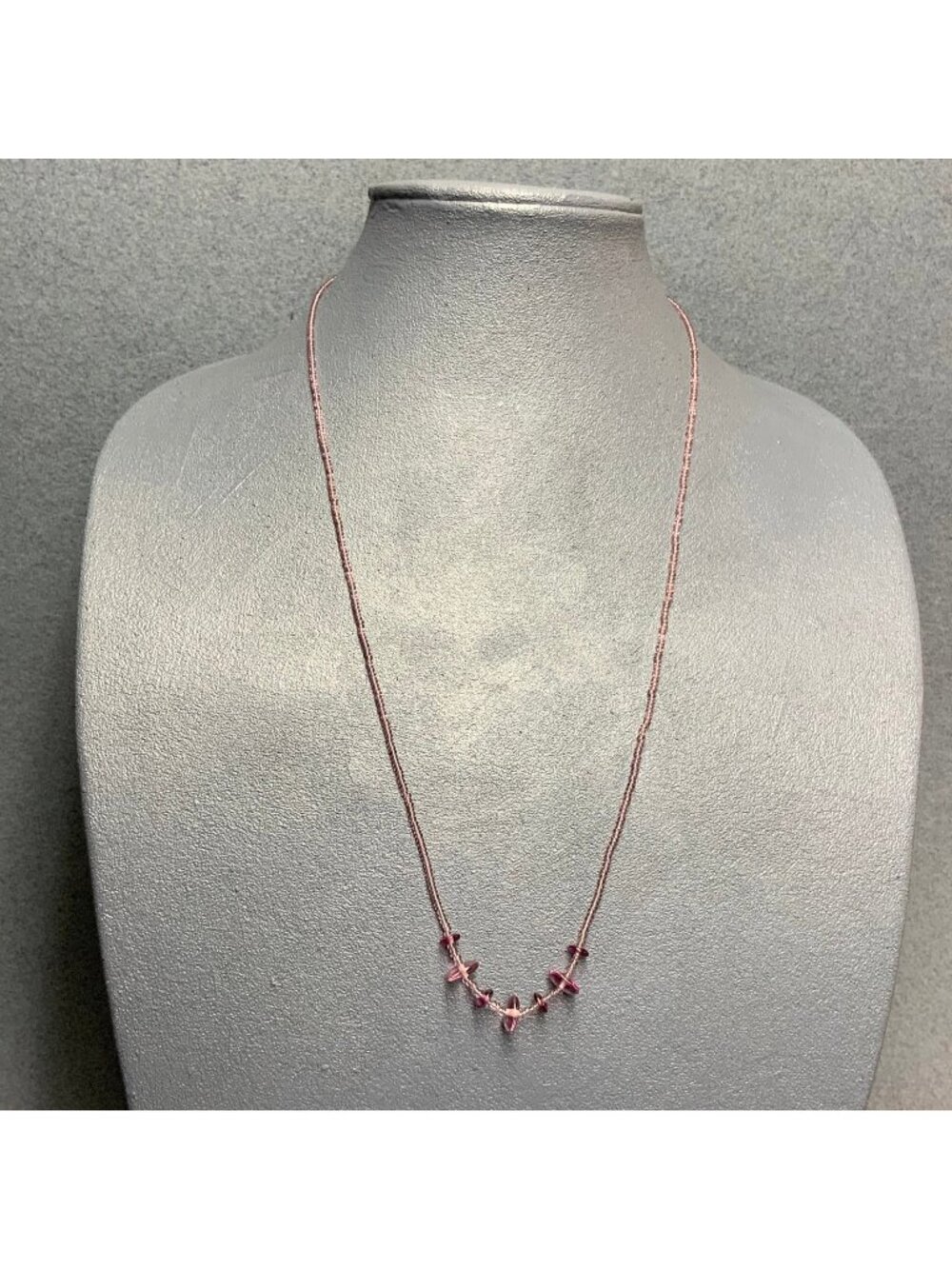 Seed Beads Discs Necklace 27 In Long Translucent Purple Retro Boho Vintage